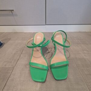 BP Green Square-Toe Sandals with Ankle Straps